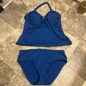 Time and Tru 2X (20W-22W) Blue 2pc Swimsuit High Waist Bottom Matching Set
